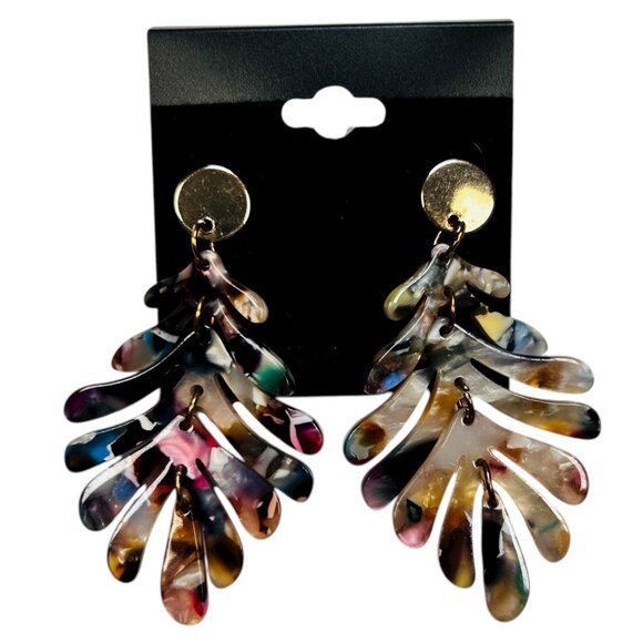 Acrylic Leaf Drop Earrings Acetate Galaxy Avant Garde - Picture 1 of 2
